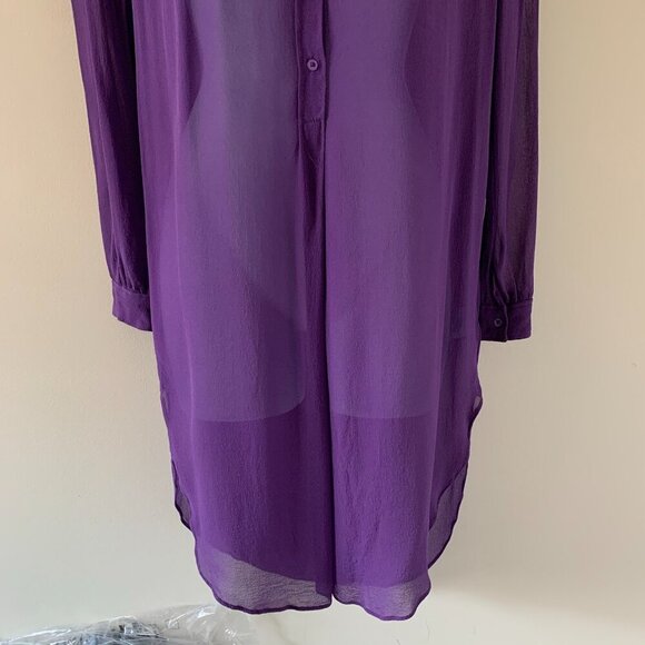 Aritzia Babaton Shirt Dress Button Down front Silk Long sleeve Purple Size XXS - Picture 4 of 16